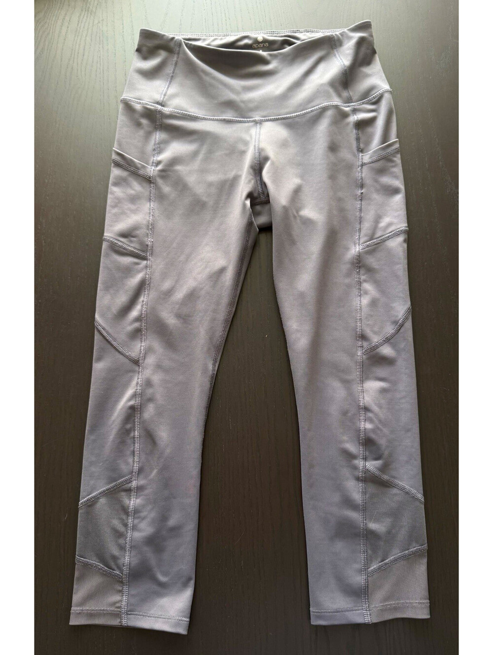 Apana Women's Gray Capri Leggings Small High Waist Mesh Pockets Yoga Athletic